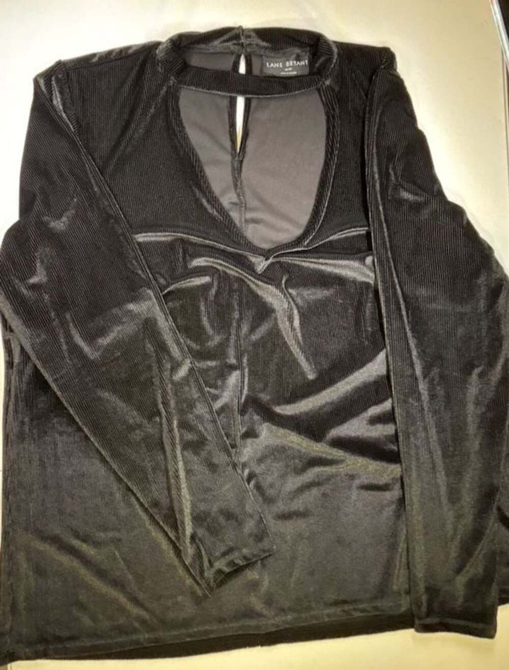 Lane Bryant Velvet Choker Top Black Cutout Long Sleeve